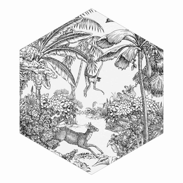 Sześciokątna tapeta samoprzylepna - Szczegółowy rysunek dżungli