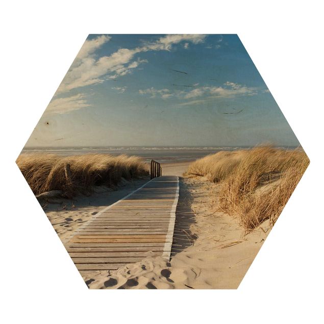 Obraz heksagonalny z drewna - Plaża nad Morzem Bałtyckim