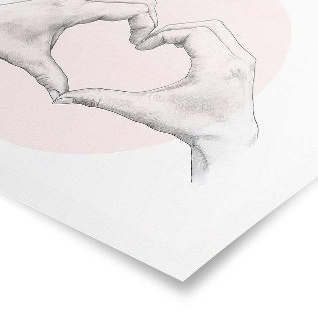Różowy obraz Ilustracja Serce Dłonie Koło Różowy Biały