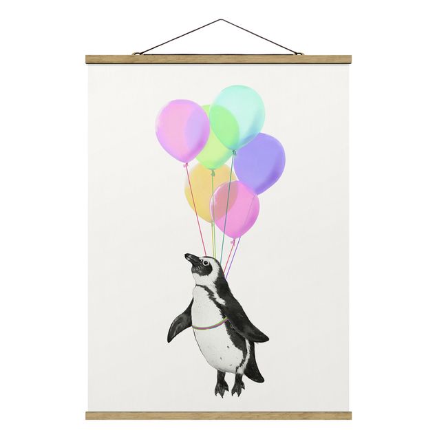 Obrazy ze zwierzętami Ilustracja pastelowych balonów w kształcie pingwina