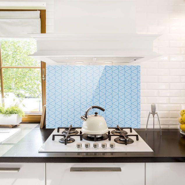 Panele szklane do kuchni Wzór w trójkąty rozwidlone w kolorze niebieskim