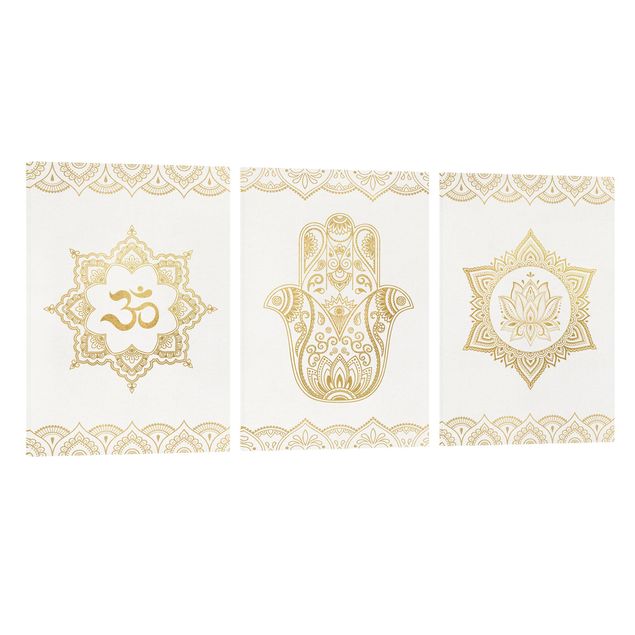 Obrazy nowoczesny Hamsa Hand Lotus OM Zestaw ilustracji złoty