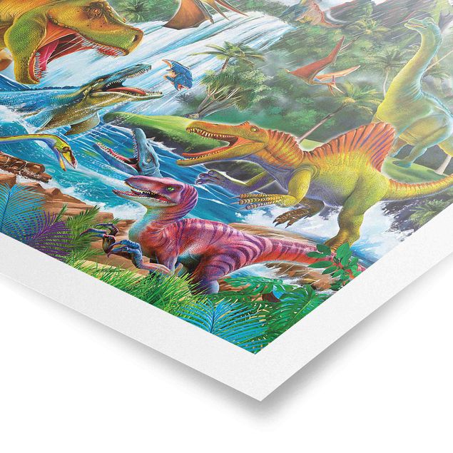 Plakaty ze zwierzętami Dinozaury w czasie pierwotnej burzy