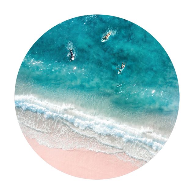 Okrągły dywan winylowy - Trzej surferzy wiosłują do brzegu