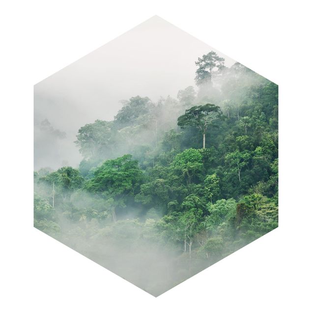 Sześciokątna tapeta samoprzylepna - Dżungla we mgle
