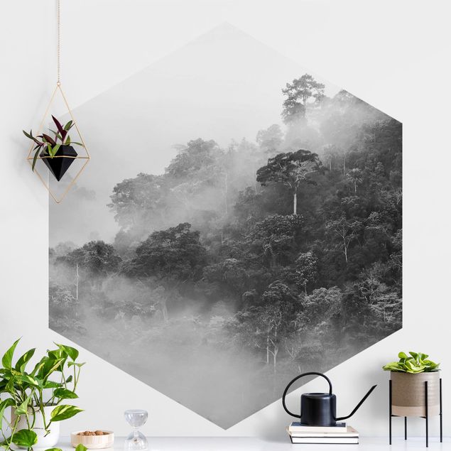 Dekoracja do kuchni Dżungla we mgle czarno-biały