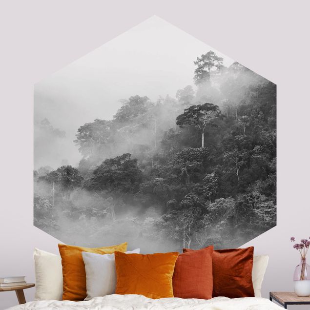 Fototapety kwiaty Dżungla we mgle czarno-biały