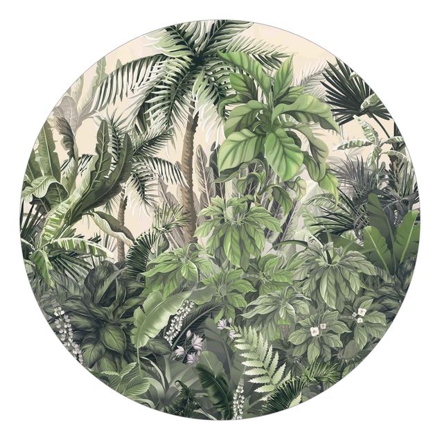 Okrągła tapeta samoprzylepna - Jungle Plants In Green