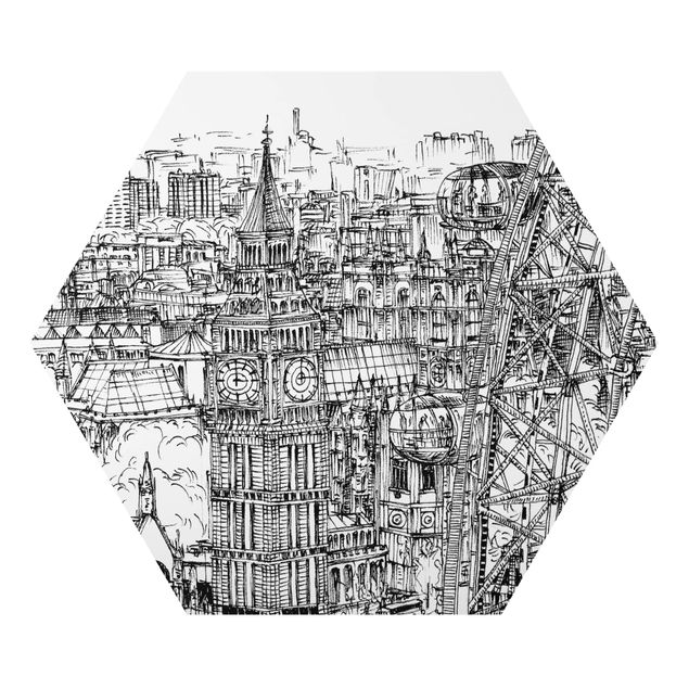 Obraz heksagonalny z Alu-Dibond - Studium miasta - London Eye
