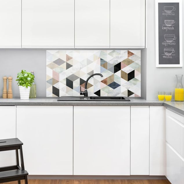 Panel szklany do kuchni Mozaika akwarelowa z trójkątami I