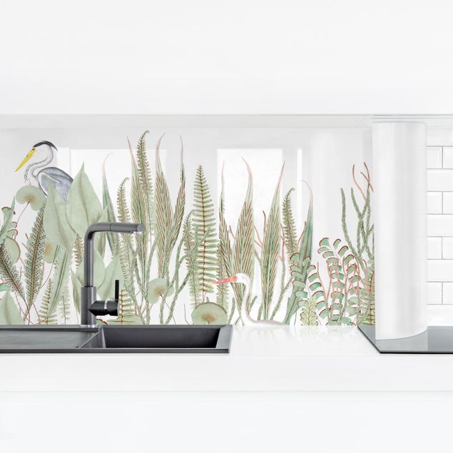 Panel ścienny do kuchni - Flaming i bocian z roślinami