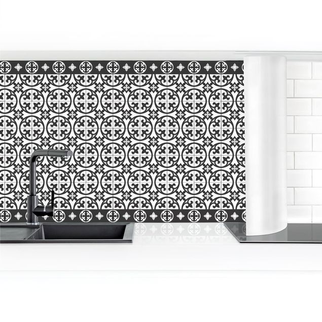 Panel ścienny do kuchni - Płytka geometryczna Mix kręgów Czarna
