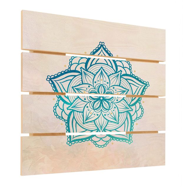 Obraz z drewna - Mandala Ilustracja Mandala złota niebieska