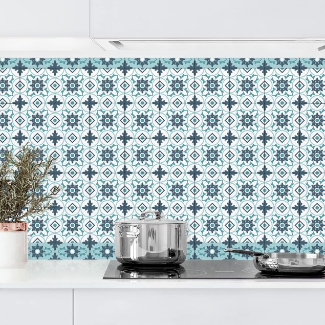 Dekoracja do kuchni Płytka geometryczna Mix Flower Turquoise