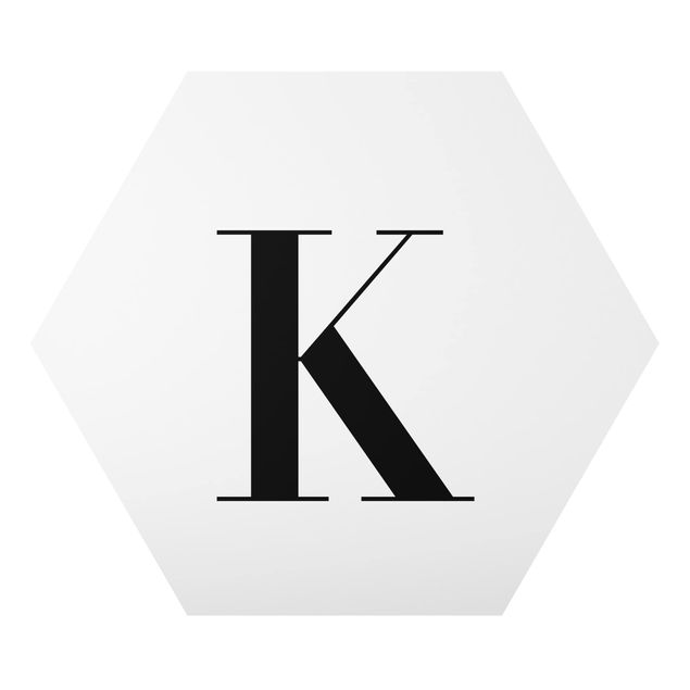 Obraz heksagonalny z Alu-Dibond - Biała litera Szeryf K