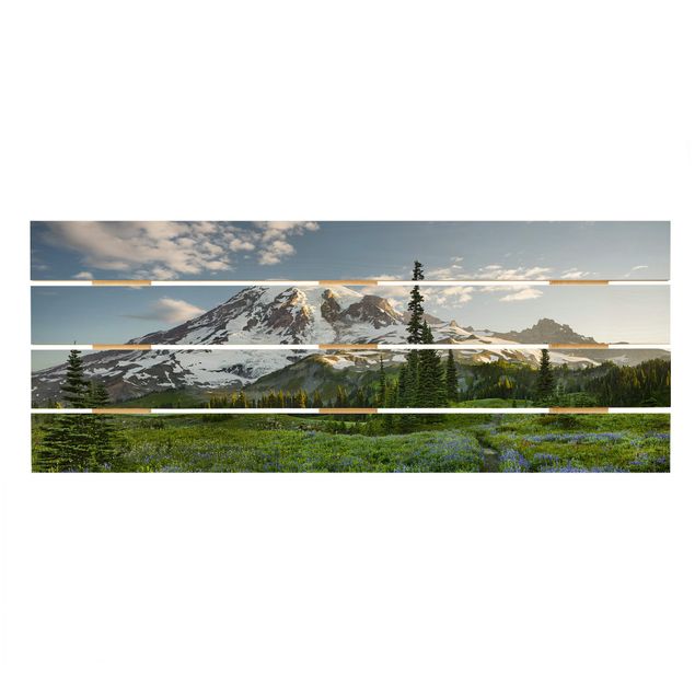 Obrazy drewniane Ścieżka łąkowa z widokiem na góry