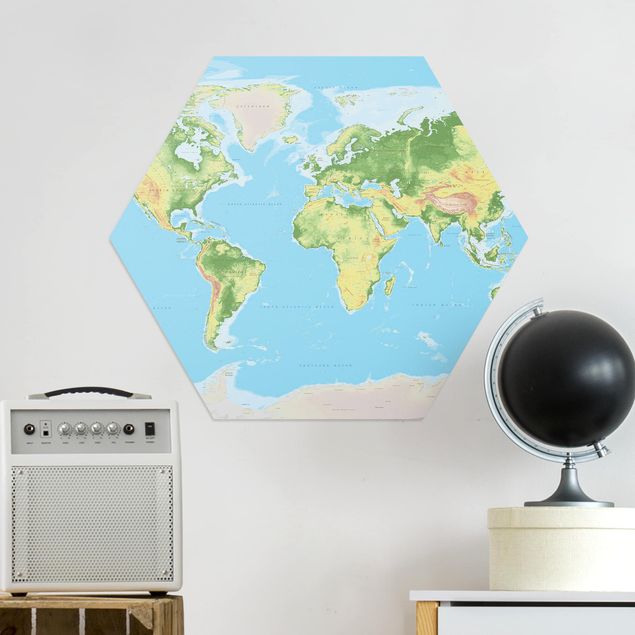 Nowoczesne obrazy do salonu Fizyczna mapa świata