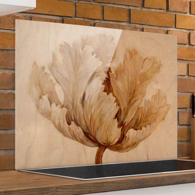 Dekoracja do kuchni Sepia Tulipan na drewnie
