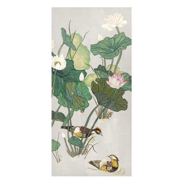 Nowoczesne obrazy do salonu Ilustracja w stylu vintage Kwiaty lotosu w stawie