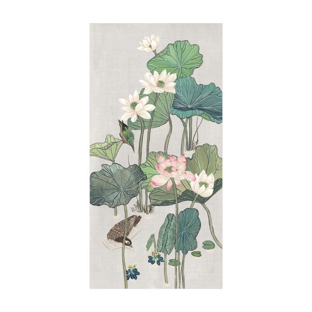 nowoczesny dywan Ilustracja w stylu vintage Kwiaty lotosu w stawie II