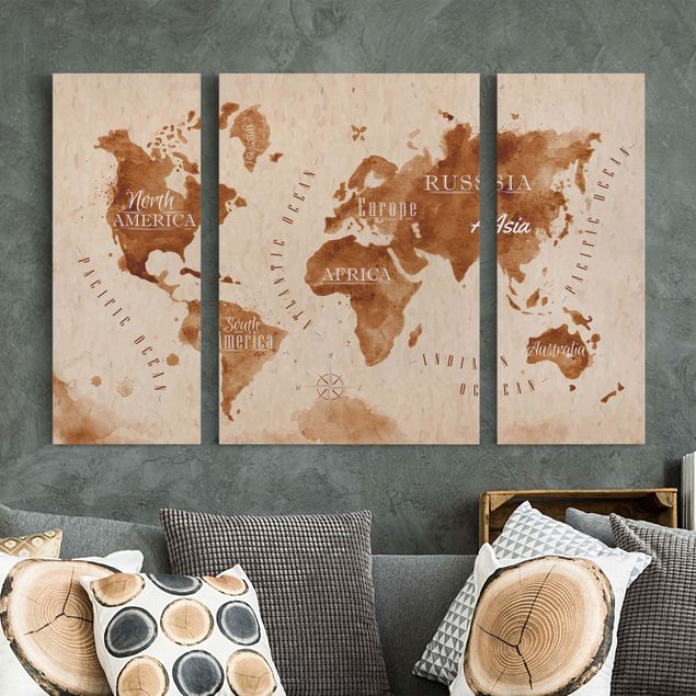 Obrazy do salonu Mapa świata akwarela beżowo-brązowa