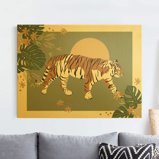 Złoty obraz na płótnie - Zwierzęta safari - Tygrys o zachodzie słońca