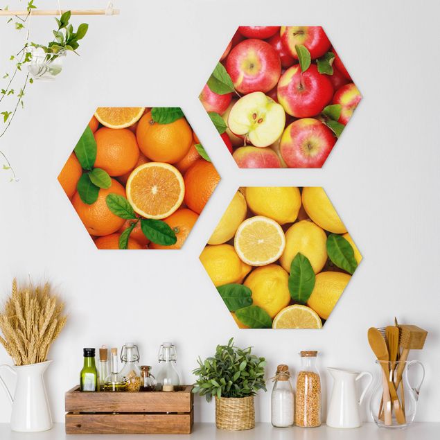 Obraz heksagonalny z Forex 3-częściowy - Świeże owoce