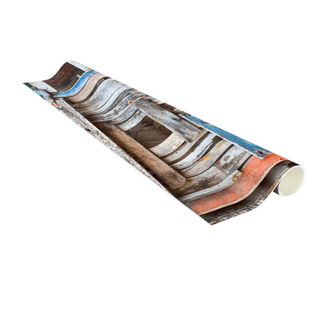 nowoczesny dywan Orange Niebieski Shabby Wood Planks