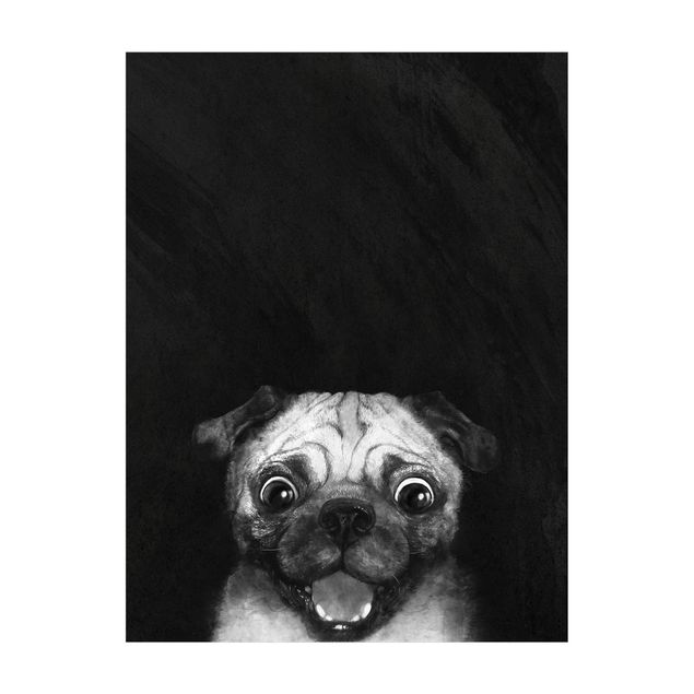 czarna wykładzina Ilustracja pies Pug malarstwo na czarno-biały