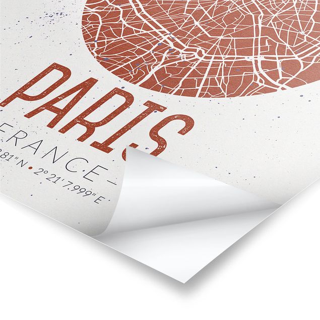Obraz z czerwonym motywem Mapa miasta Paryż - Retro