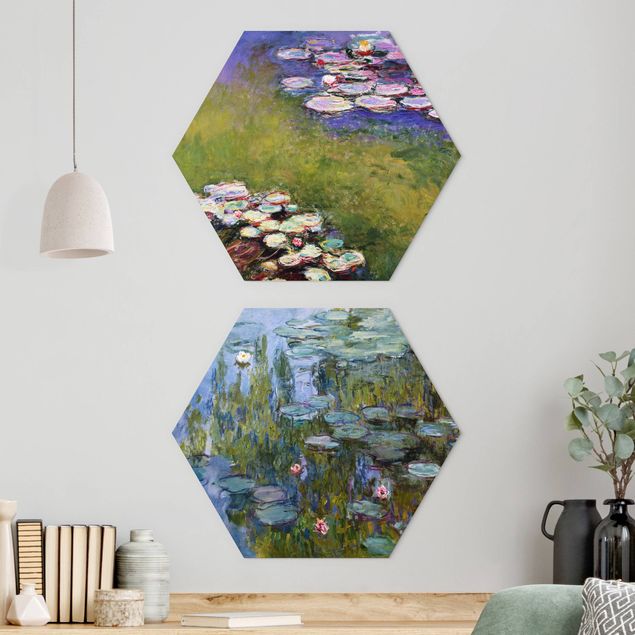 Obraz heksagonalny z Alu-Dibond 2-częściowy - Claude Monet - Zestaw lilii wodnych
