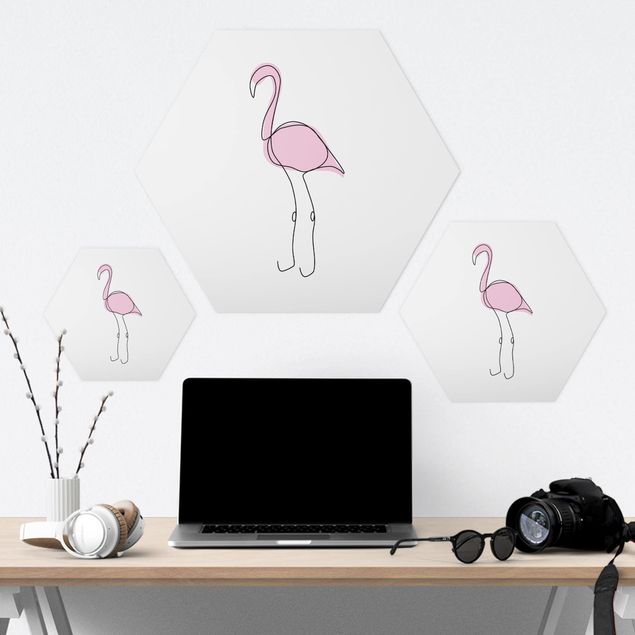 Obraz heksagonalny z Forex - Flamingo Line Art