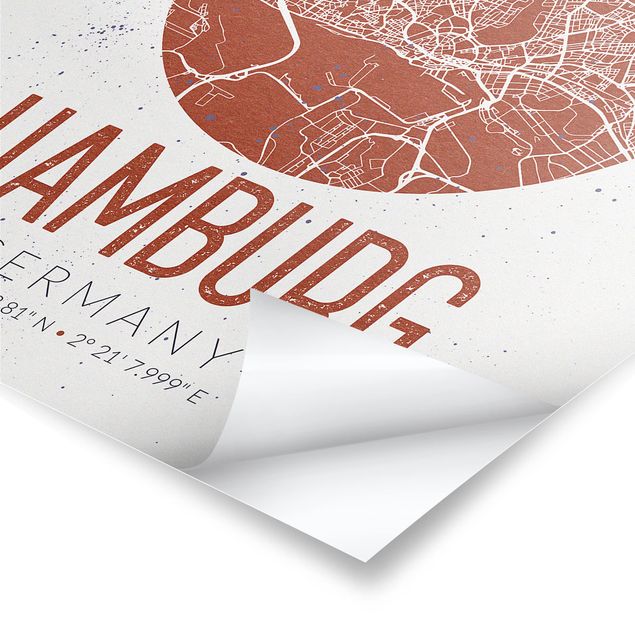 Plakaty czarno białe Mapa miasta Hamburg - Retro