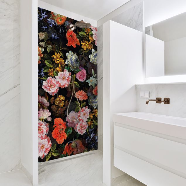 Tylna ścianka prysznicowa - Dark Flower Bouquet