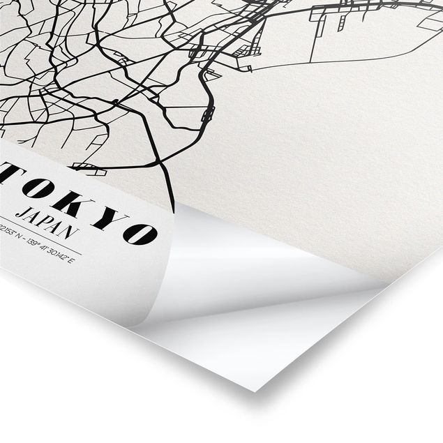 Obrazki czarno białe Mapa miasta Tokio - Klasyczna