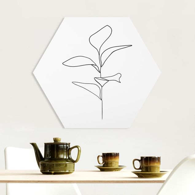 Dekoracja do kuchni Line Art Liście roślin Czarne Białe