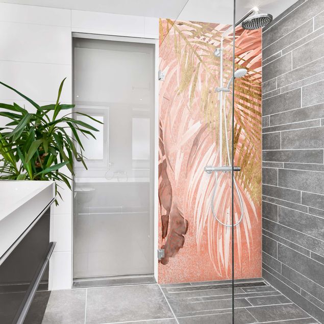 Panele ścienne do łazienki Palm Fronds In Pink And Gold II