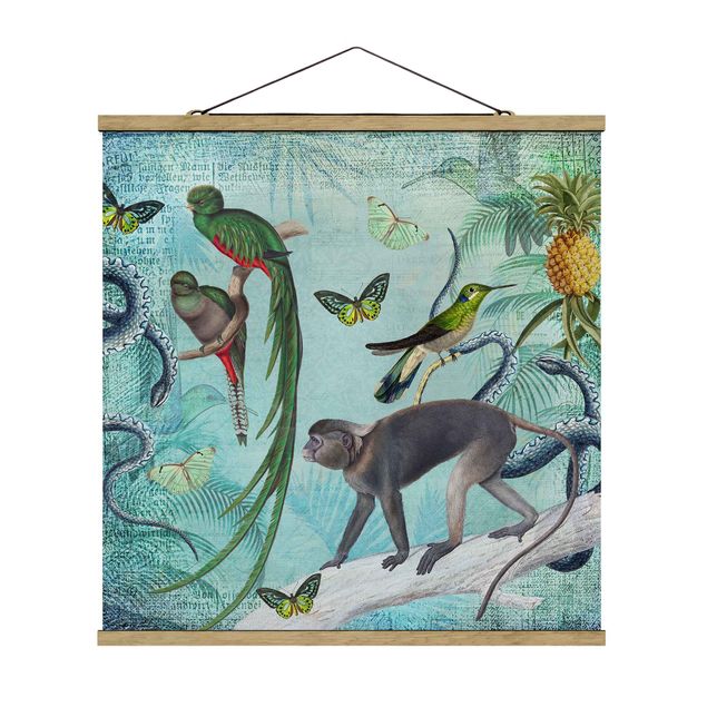 Nowoczesne obrazy Kolaże w stylu kolonialnym - małpy i rajskie ptaki