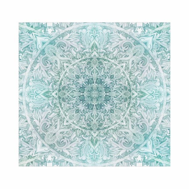 Tylna ścianka prysznicowa - Mandala Watercolour Ornament Pattern Turquoise