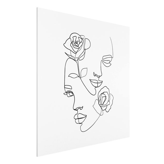 Obrazy do salonu Line Art Twarze kobiet Róże czarno-biały