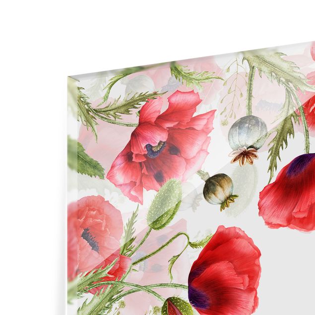 Panel kuchenny - Illustrated Poppies - Kwadrat 1:1