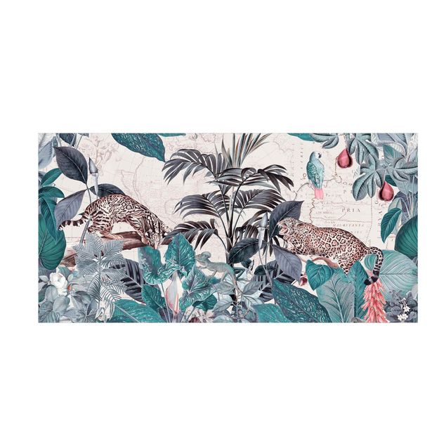 dywan nowoczesny Kolaże w stylu vintage - drapieżne koty w dżungli