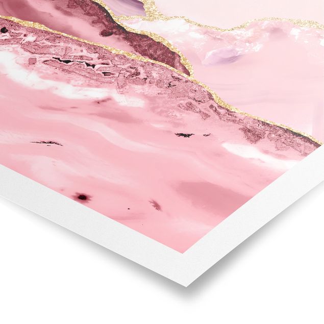 Obrazy z górami Abstrakcyjne góry w kolorze różowym ze złotymi liniami