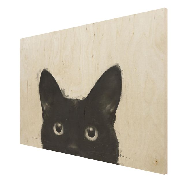 Laura Graves Art obrazy Ilustracja czarnego kota na białym obrazie