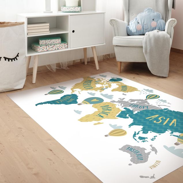 dywan zewnetrzny Mapa świata z balonem na ogrzane powietrze
