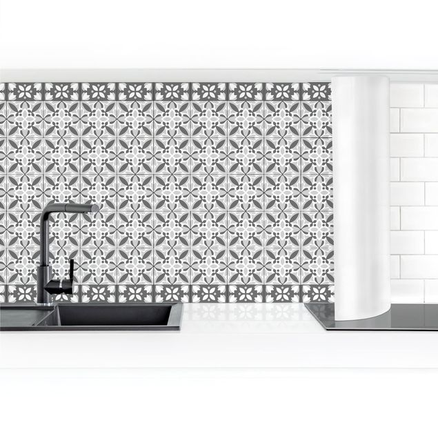 Panel ścienny do kuchni - Płytka geometryczna Mix Flower Szary