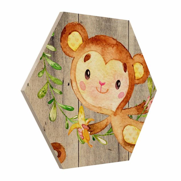 Obraz brązowy Akwarela Małpa na drewnie