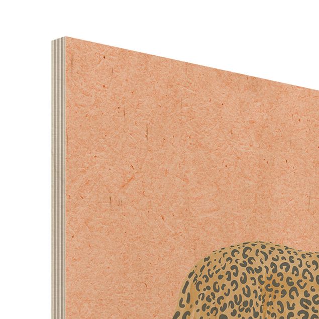 Obraz z drewna - Ilustracja Leopard Różowe malarstwo