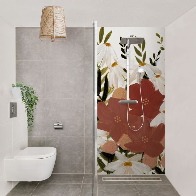 Tylna ścianka prysznicowa - Varying Flowers In Pink And White II