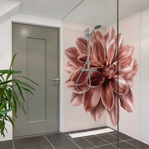Tylna ścianka prysznicowa - Dahlia Flower Rosegold Metallic